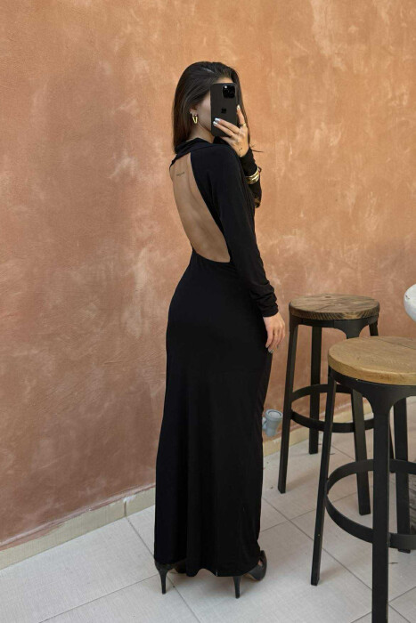 ONE COLOR LONG OPEN BACK WOMEN DRESS BLACK/ E ZEZE - 5