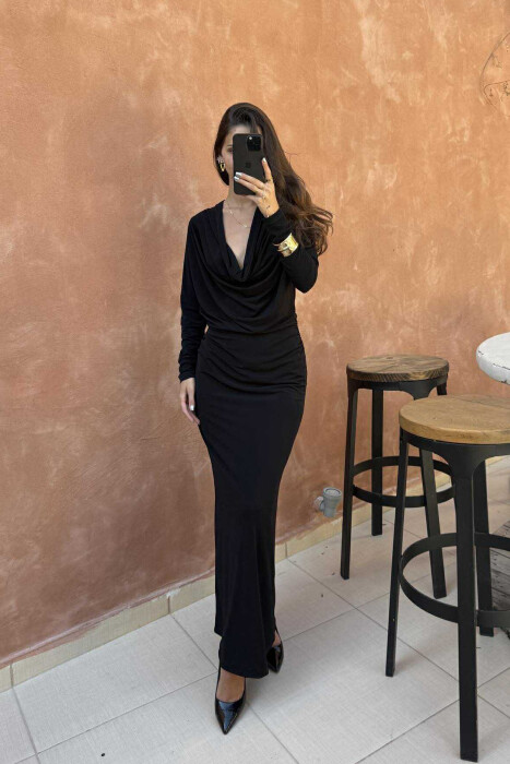 ONE COLOR LONG OPEN BACK WOMEN DRESS BLACK/ E ZEZE - 6