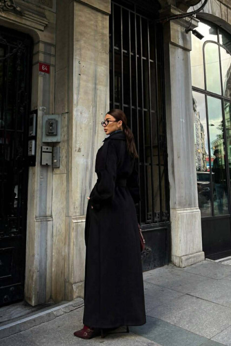 ONE COLOR LONG OVERSIZE WOMEN COAT BLACK/ E ZEZE - 5