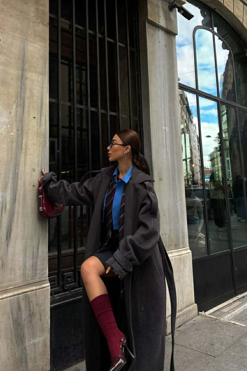 ONE COLOR LONG OVERSIZE WOMEN COAT DARK GREY/GEE - 4