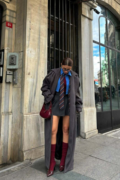 ONE COLOR LONG OVERSIZE WOMEN COAT DARK GREY/GEE - 5