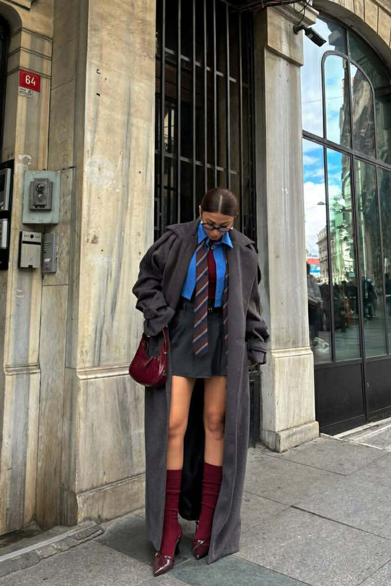 ONE COLOR LONG OVERSIZE WOMEN COAT DARK GREY/GEE - 5