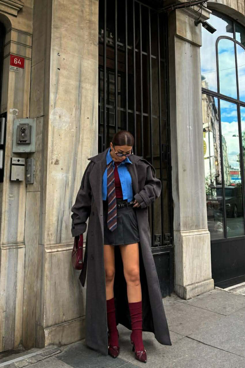 ONE COLOR LONG OVERSIZE WOMEN COAT DARK GREY/GEE - 7