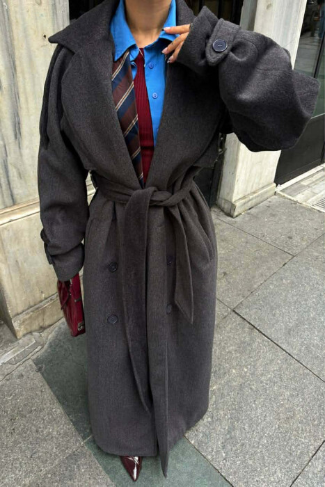 ONE COLOR LONG OVERSIZE WOMEN COAT DARK GREY/GEE - 8