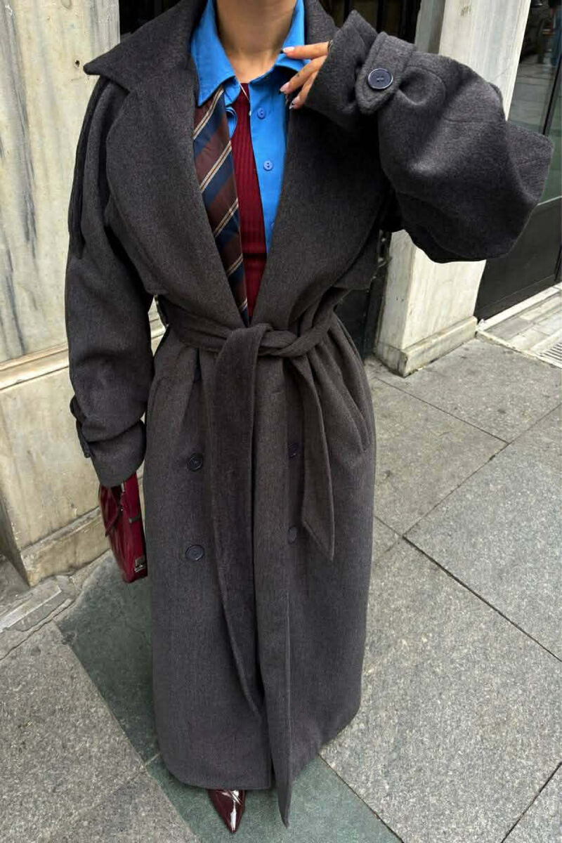 ONE COLOR LONG OVERSIZE WOMEN COAT DARK GREY/GEE - 8