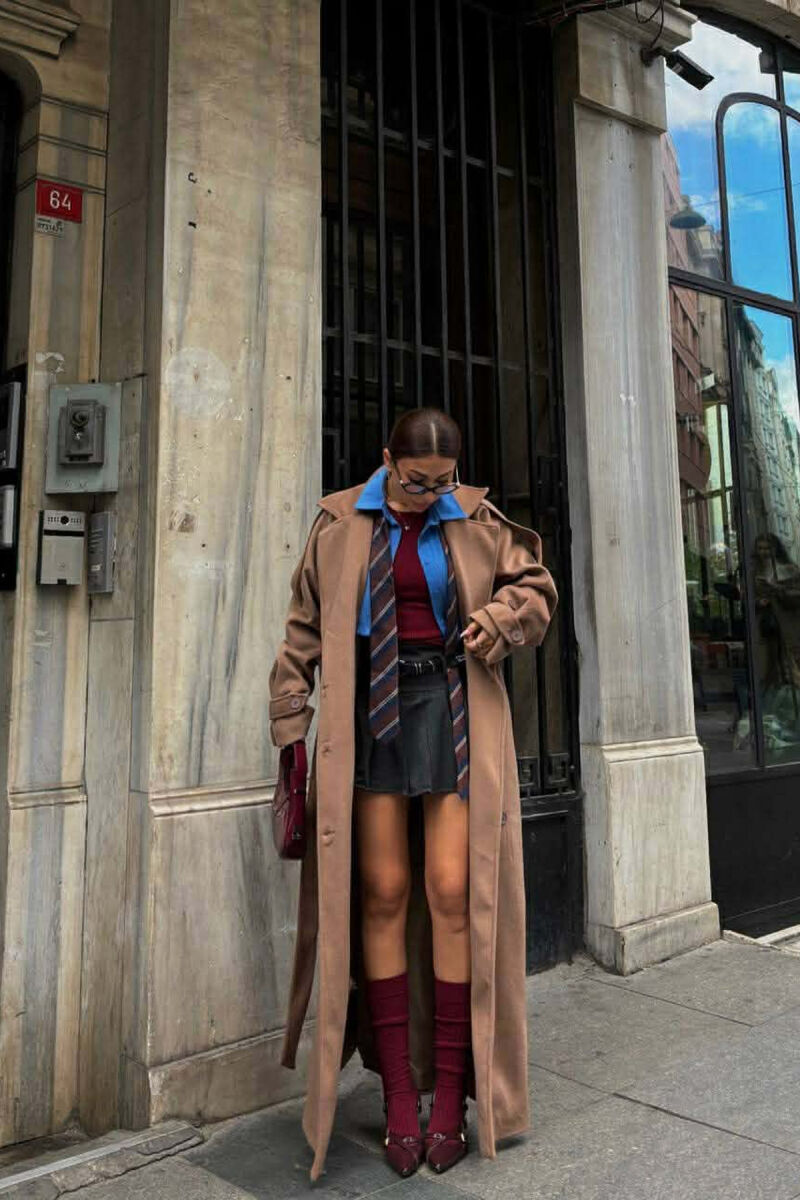 ONE COLOR LONG OVERSIZE WOMEN COAT LIGHT BROWN/KAZB - 5