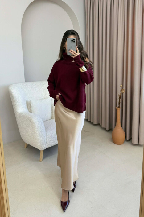 ONE COLOR LONG SATIN WOMEN SKIRT BEIGE/BEZHE - 2