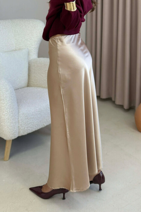 ONE COLOR LONG SATIN WOMEN SKIRT BEIGE/BEZHE - 4