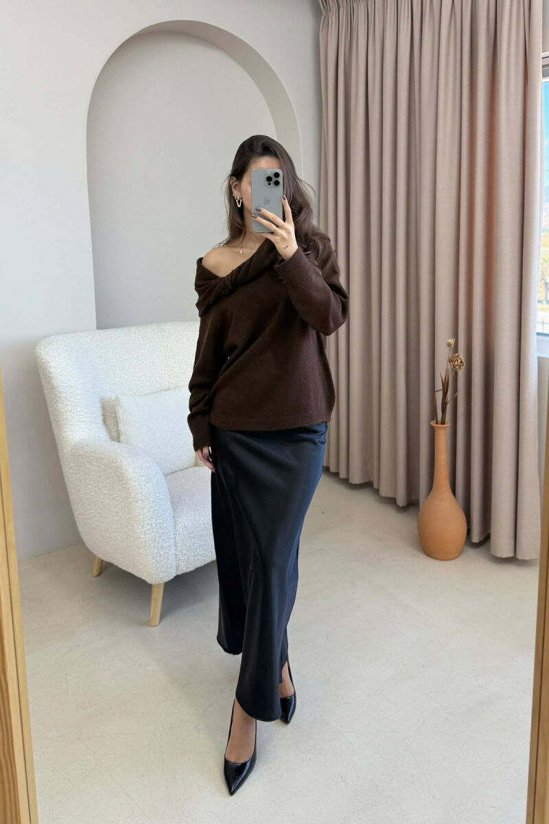 ONE COLOR LONG SATIN WOMEN SKIRT BLACK/ E ZEZE - 2