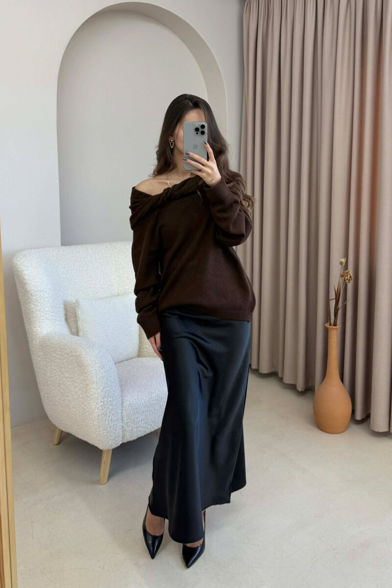 ONE COLOR LONG SATIN WOMEN SKIRT BLACK/ E ZEZE - 5