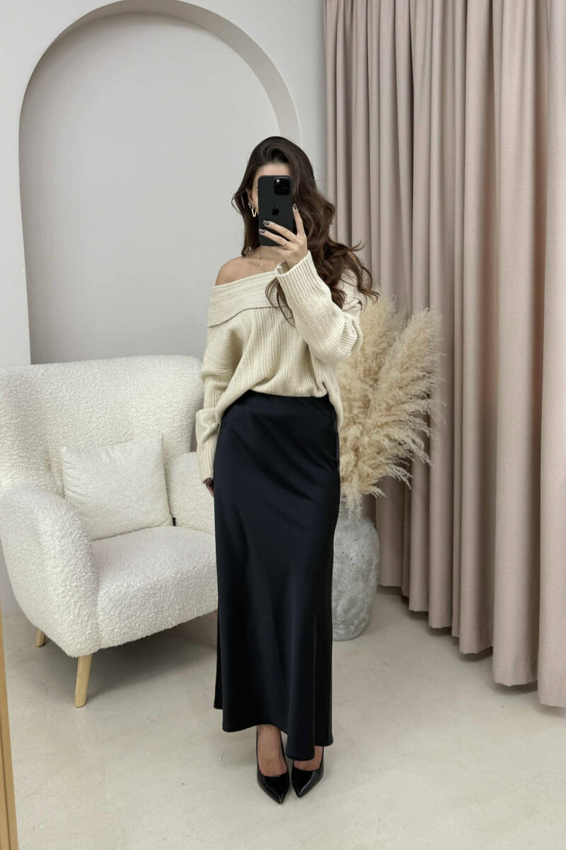 ONE COLOR LONG SATIN WOMEN SKIRT BLACK/ E ZEZE - 2