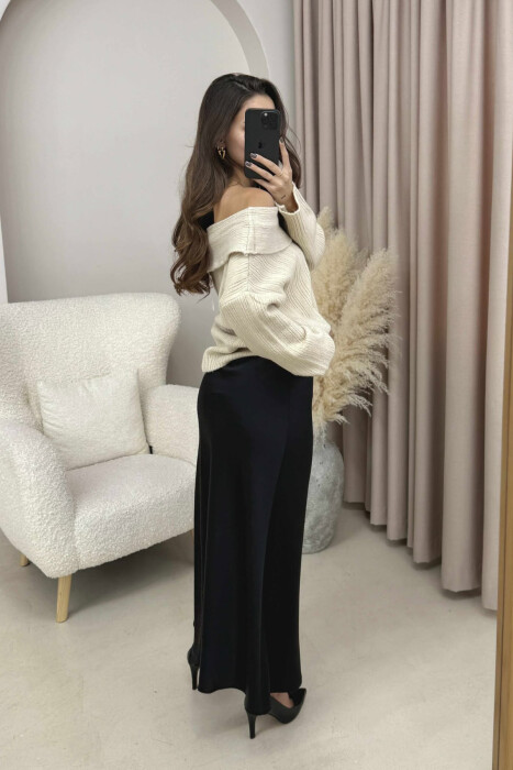 ONE COLOR LONG SATIN WOMEN SKIRT BLACK/ E ZEZE - 3