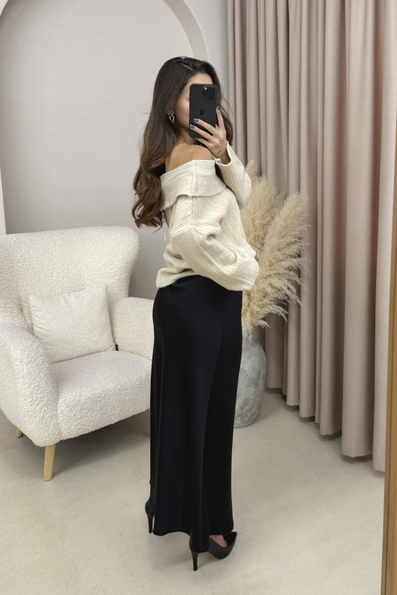 ONE COLOR LONG SATIN WOMEN SKIRT BLACK/ E ZEZE - 3