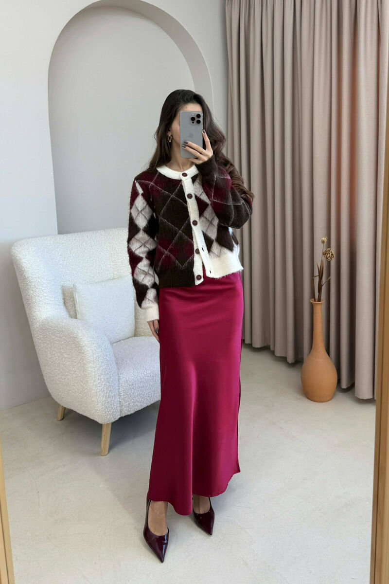 ONE COLOR LONG SATIN WOMEN SKIRT BURGUNDY/VISHNJE - 1