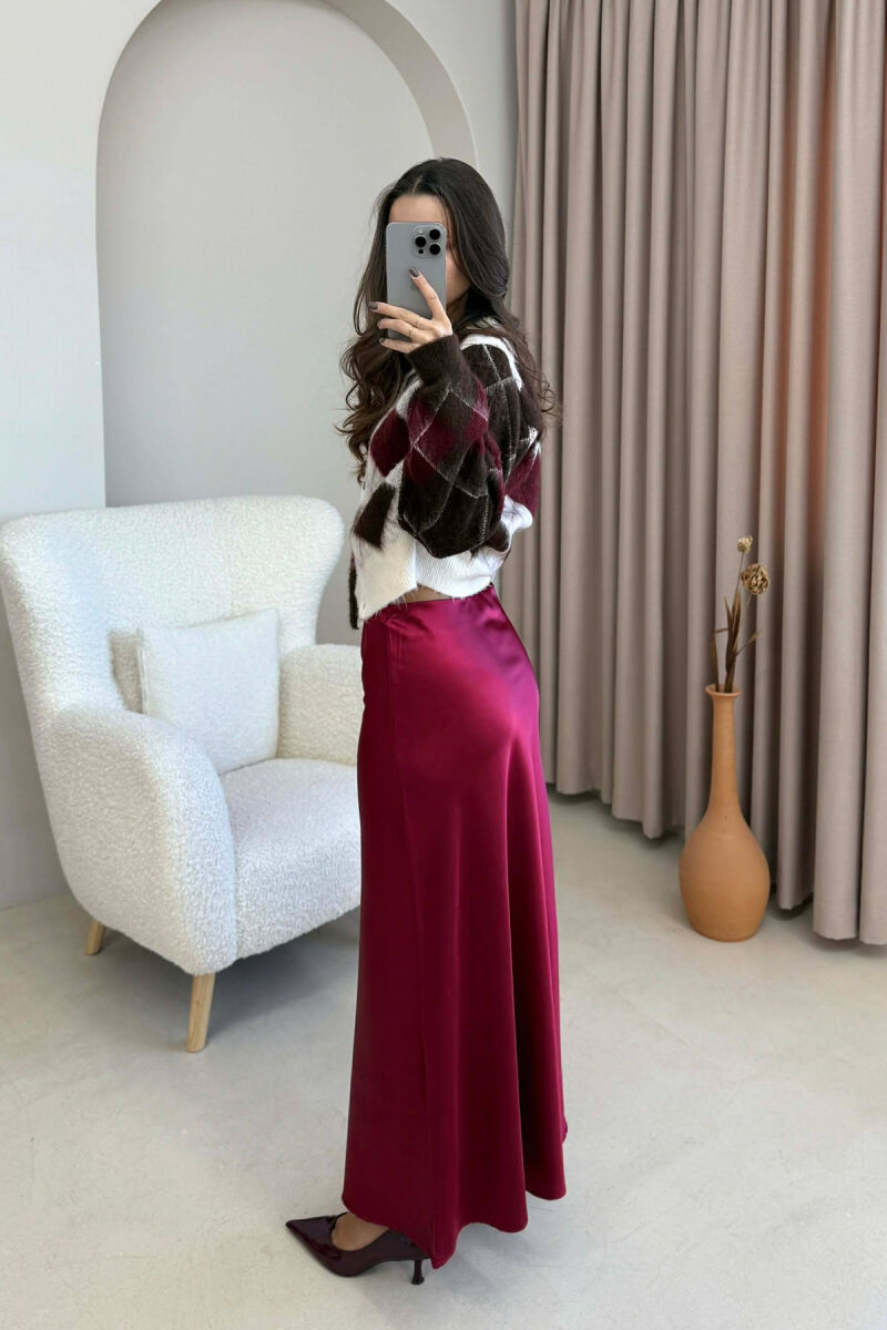 ONE COLOR LONG SATIN WOMEN SKIRT BURGUNDY/VISHNJE - 2