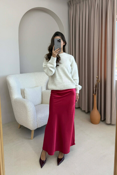 FUND NJË NGJYRËSH I GJATË SATEN PËR FEMRA NË NGJYRË TË KUQE - KLAUDIO FASHION