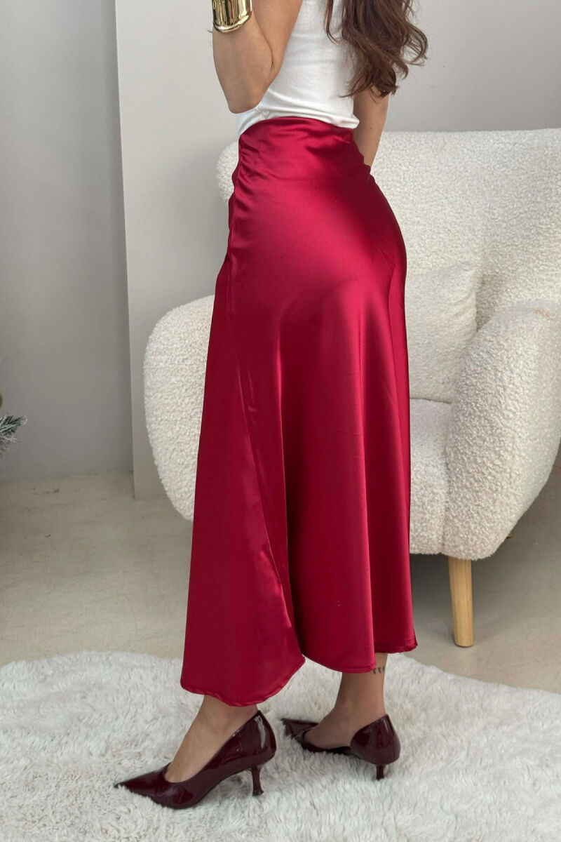 ONE COLOR LONG SATIN WOMEN SKIRT RED/E KUQE - 5