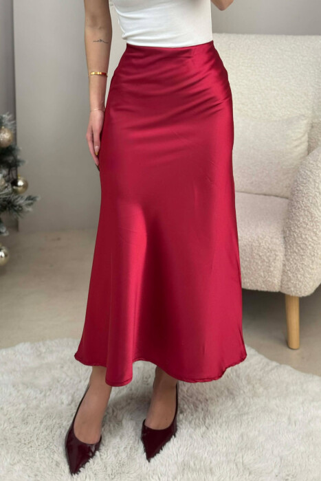 ONE COLOR LONG SATIN WOMEN SKIRT RED/E KUQE - 1