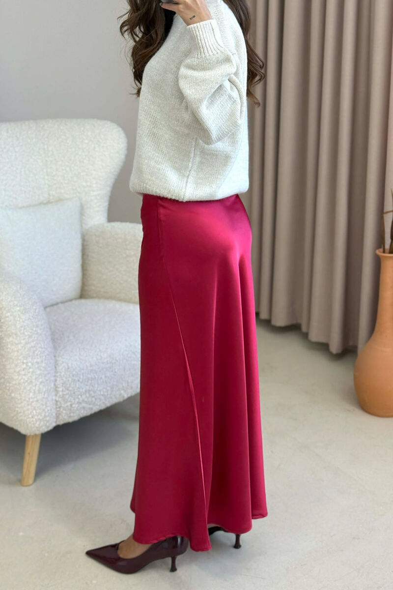 ONE COLOR LONG SATIN WOMEN SKIRT RED/E KUQE - 2