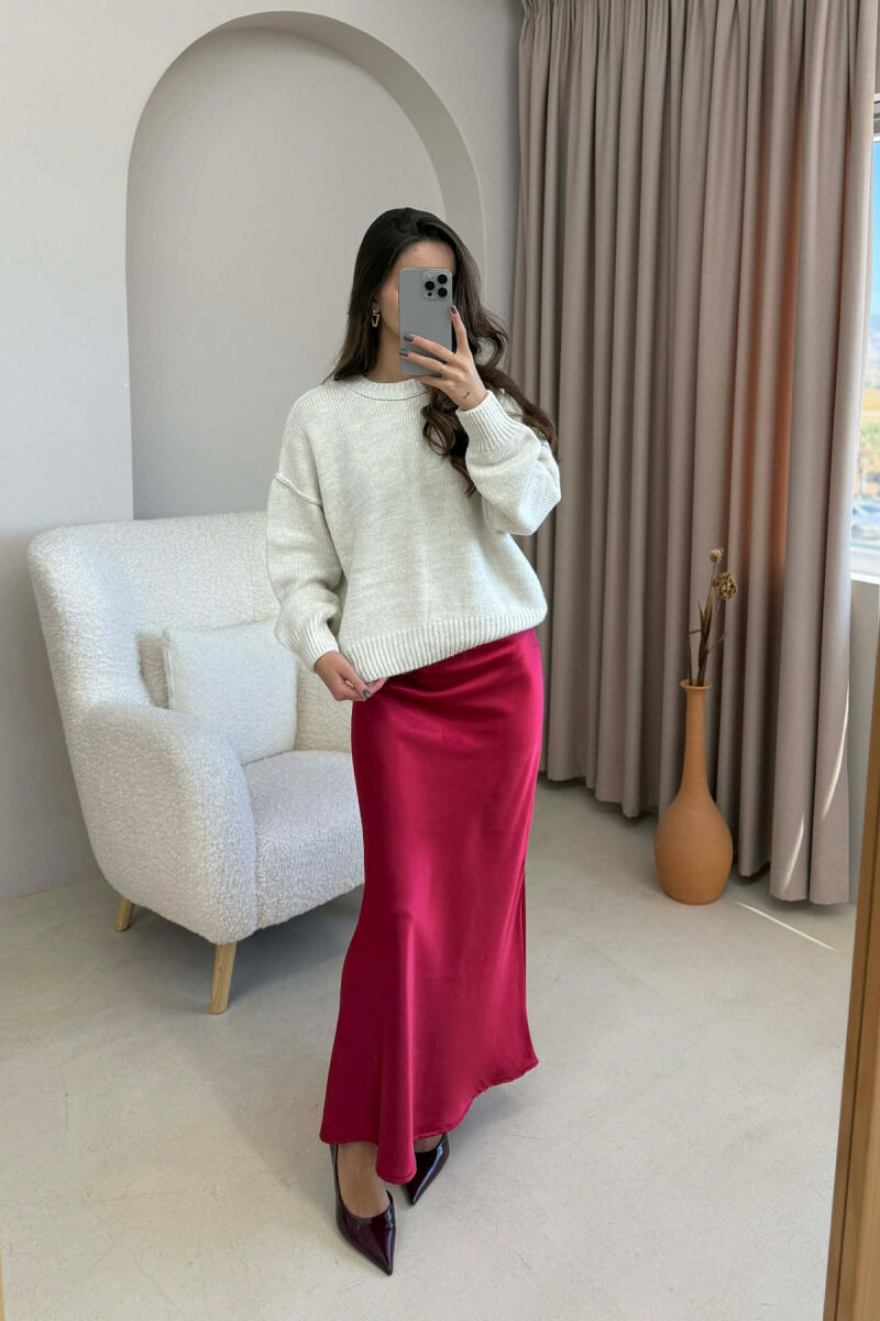 ONE COLOR LONG SATIN WOMEN SKIRT RED/E KUQE - 4