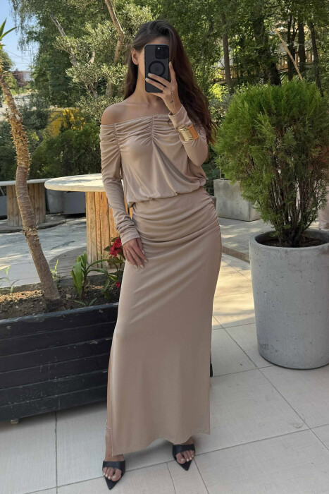 ONE COLOR LONG SIMPLE WOMEN DRESS BEIGE/BEZHE 