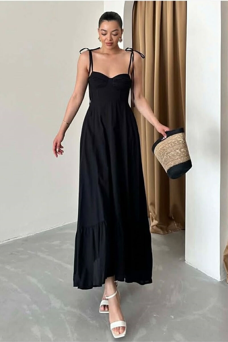 ONE COLOR LONG SIMPLE WOMEN DRESS BLACK/ E ZEZE - 1