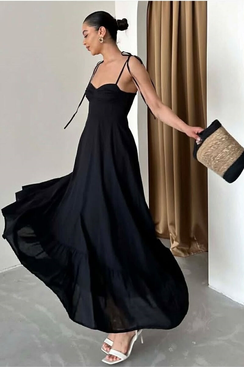 ONE COLOR LONG SIMPLE WOMEN DRESS BLACK/ E ZEZE - 3