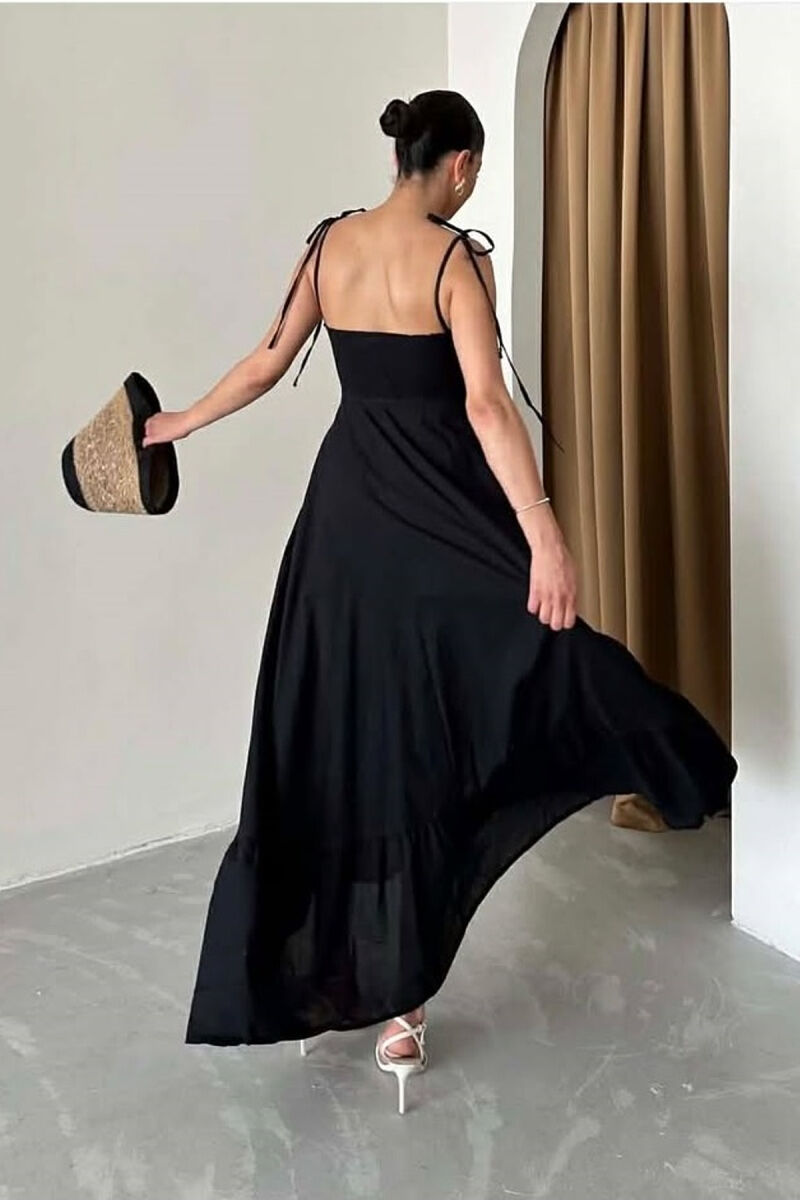 ONE COLOR LONG SIMPLE WOMEN DRESS BLACK/ E ZEZE - 4