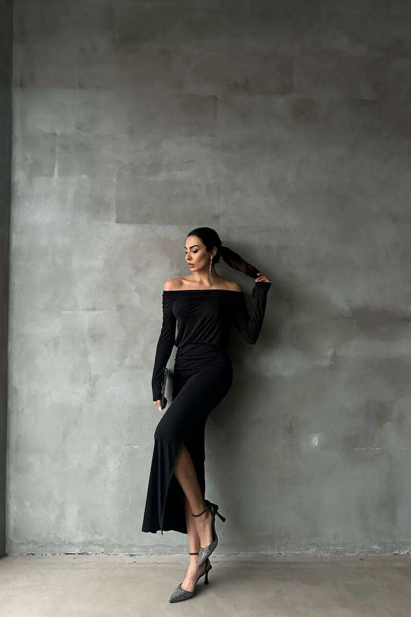 ONE COLOR LONG SIMPLE WOMEN DRESS BLACK/ E ZEZE - 1