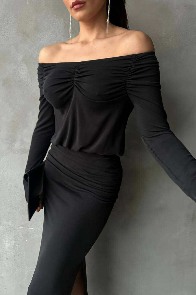 ONE COLOR LONG SIMPLE WOMEN DRESS BLACK/ E ZEZE - 2