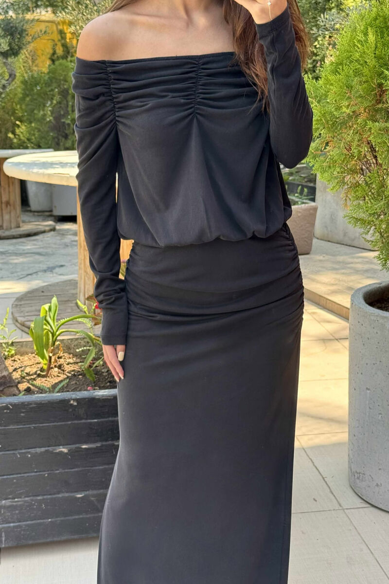 ONE COLOR LONG SIMPLE WOMEN DRESS BLACK/ E ZEZE - 2