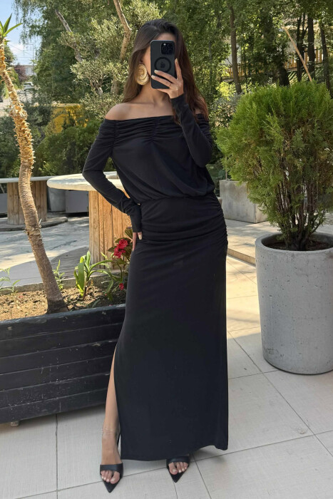 ONE COLOR LONG SIMPLE WOMEN DRESS BLACK/ E ZEZE - 4