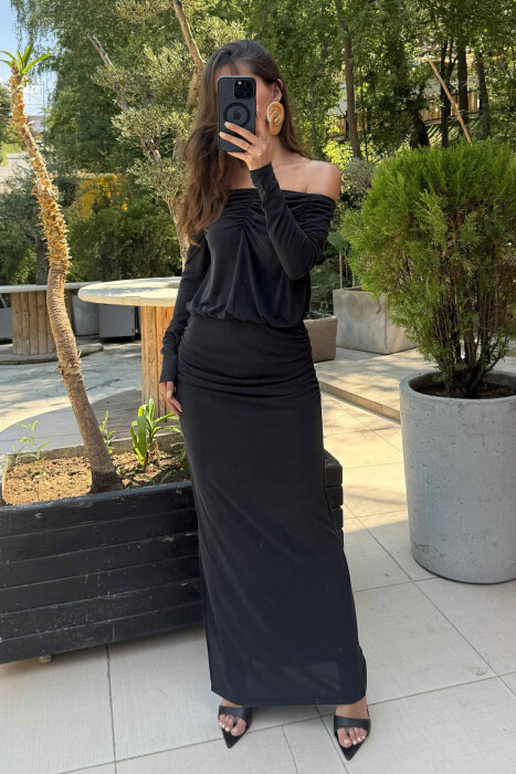 FUSTAN I GJATË NJË NGJYRËSH PËR FEMRA NË NGJYRËN E ZEZË - KLAUDIO FASHION