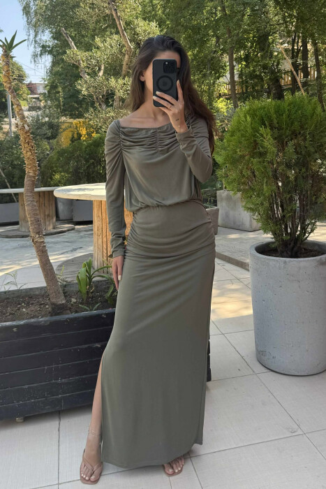 ONE COLOR LONG SIMPLE WOMEN DRESS GREEN/JESHILE 