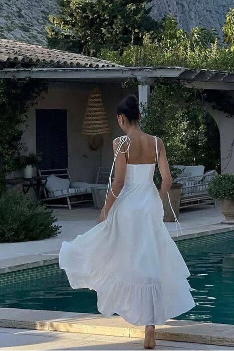 ONE COLOR LONG SIMPLE WOMEN DRESS WHITE-E BARDHE - 4