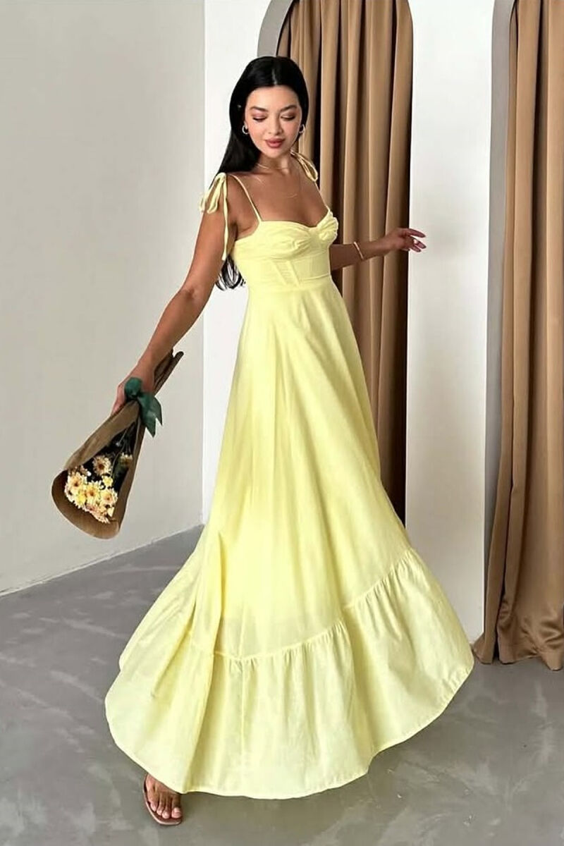 ONE COLOR LONG SIMPLE WOMEN DRESS YELLOW/E VERDHE - 2