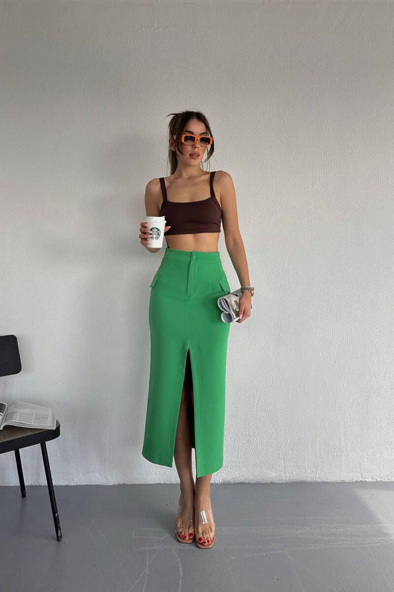 ONE COLOR LONG SKIRT GREEN/JESHILE - 3