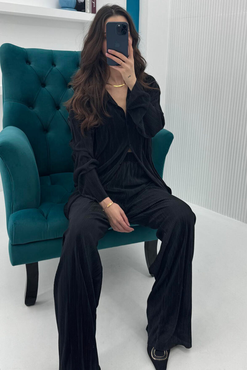 ONE COLOR LONG SLEEEVE SHIRT+TROUSERS WOMEN SET BLACK/ E ZEZE - 2
