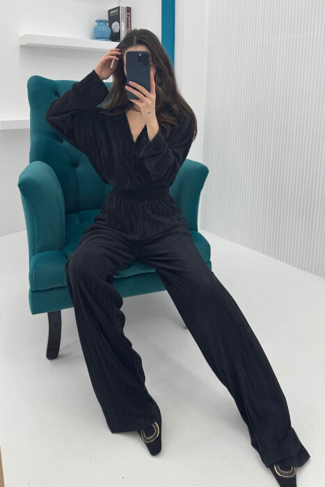 ONE COLOR LONG SLEEEVE SHIRT+TROUSERS WOMEN SET BLACK/ E ZEZE - 5
