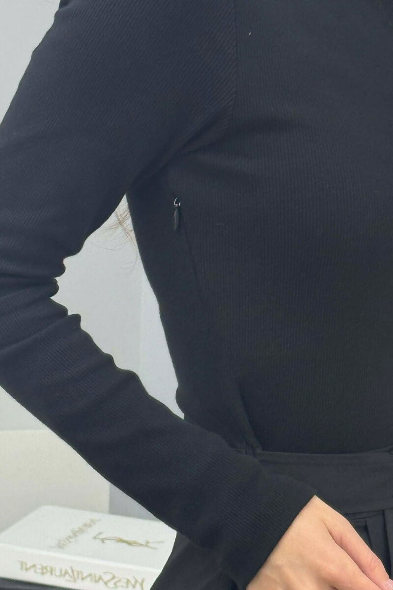 ONE COLOR LONG SLEEVE BELT DETAIL WOMEN DRESS BLACK/ E ZEZE - 5