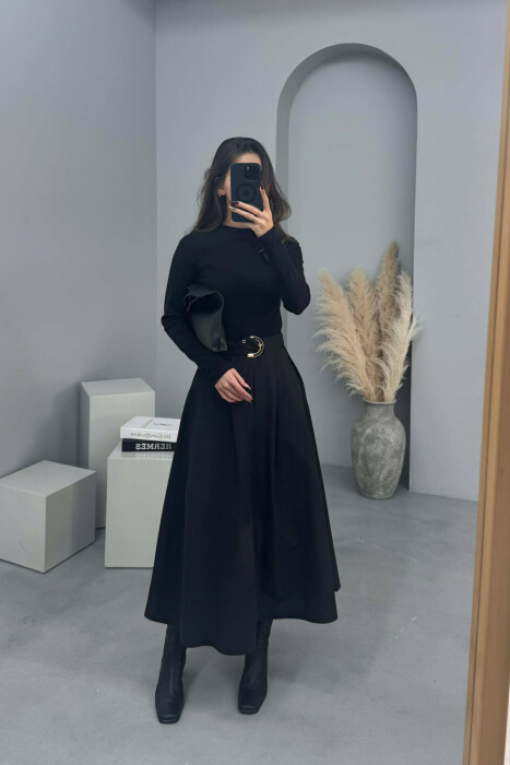 FUSTAN I GJATE NJE NGJYRESH ME MENGE TE GJATA DHE ME DETAJIN E RRIPIT PER FEMRA NE NGJYRE TE ZEZE - KLAUDIO FASHION