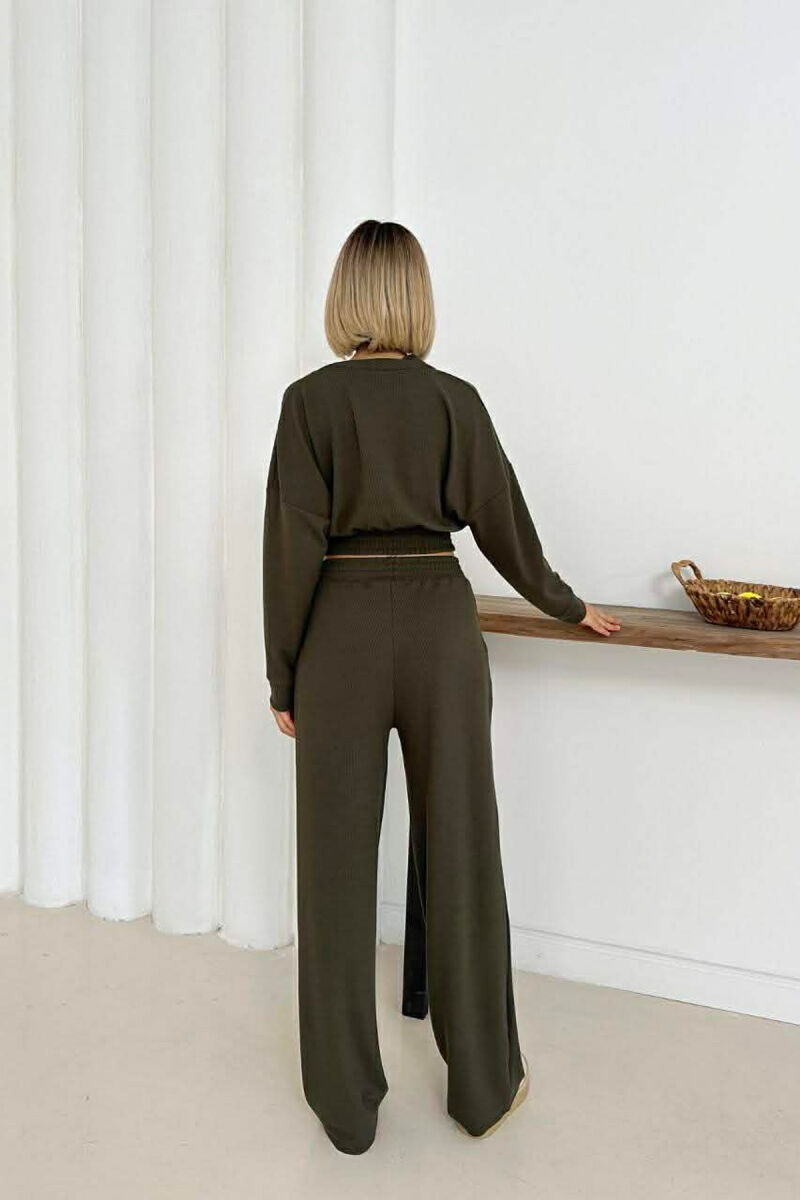 ONE COLOR LONG SLEEVE CROP TOP+TROUSERS WOMEN SET GREEN/JESHILE - 3