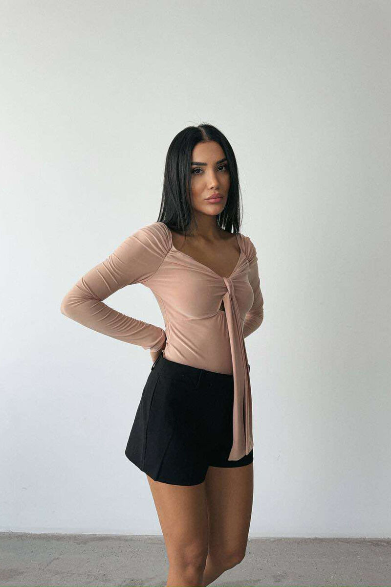 ONE COLOR LONG SLEEVE RIBBON DETAIL WOMEN BODY BEIGE/BEZHE - 2