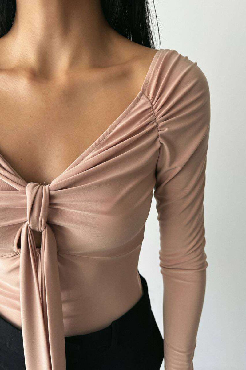 ONE COLOR LONG SLEEVE RIBBON DETAIL WOMEN BODY BEIGE/BEZHE - 3