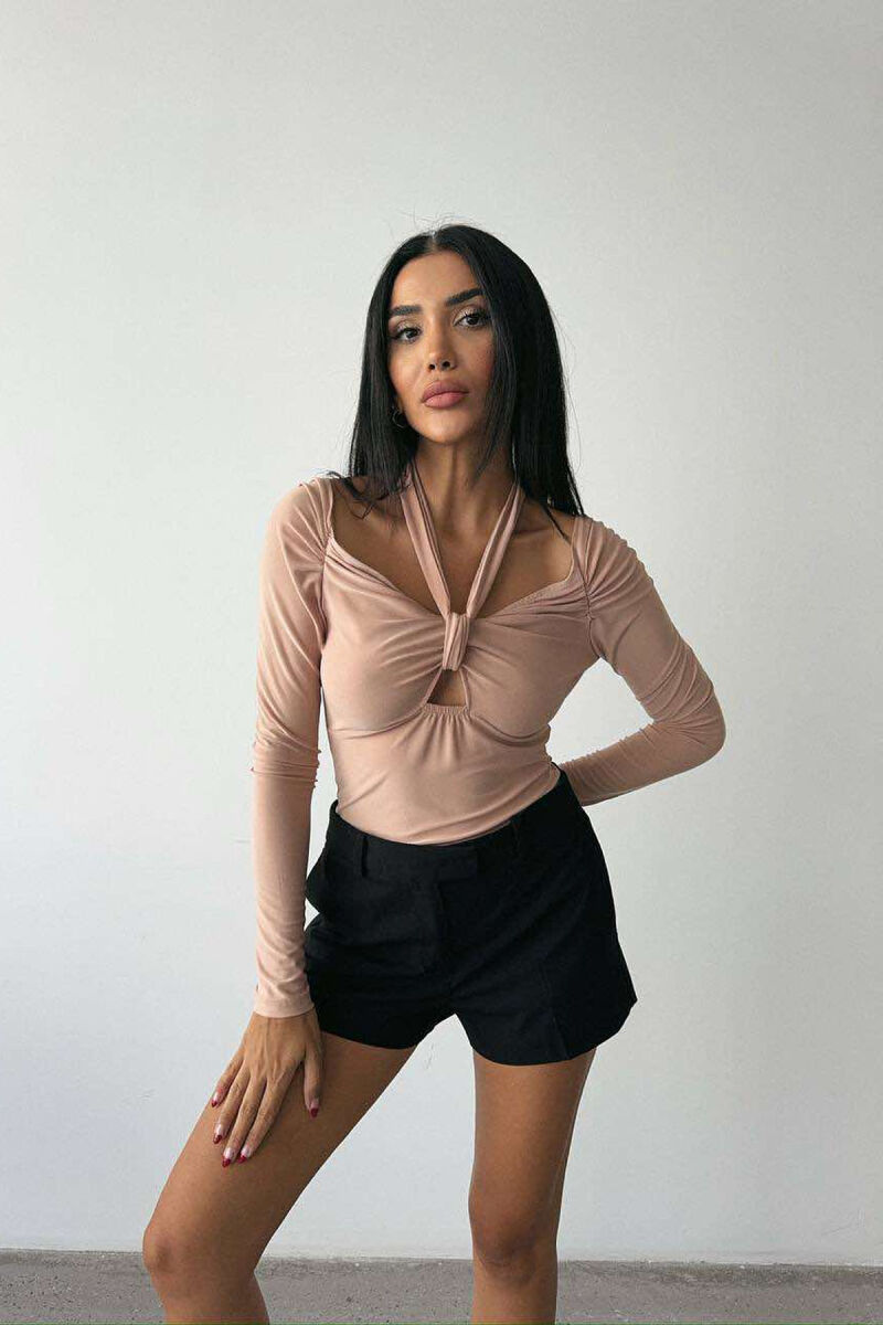 ONE COLOR LONG SLEEVE RIBBON DETAIL WOMEN BODY BEIGE/BEZHE - 4