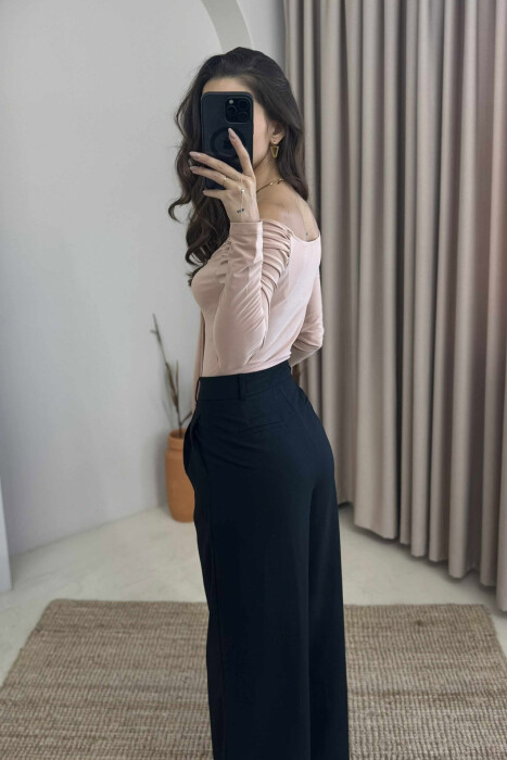 ONE COLOR LONG SLEEVE RIBBON DETAIL WOMEN BODY BEIGE/BEZHE - 3