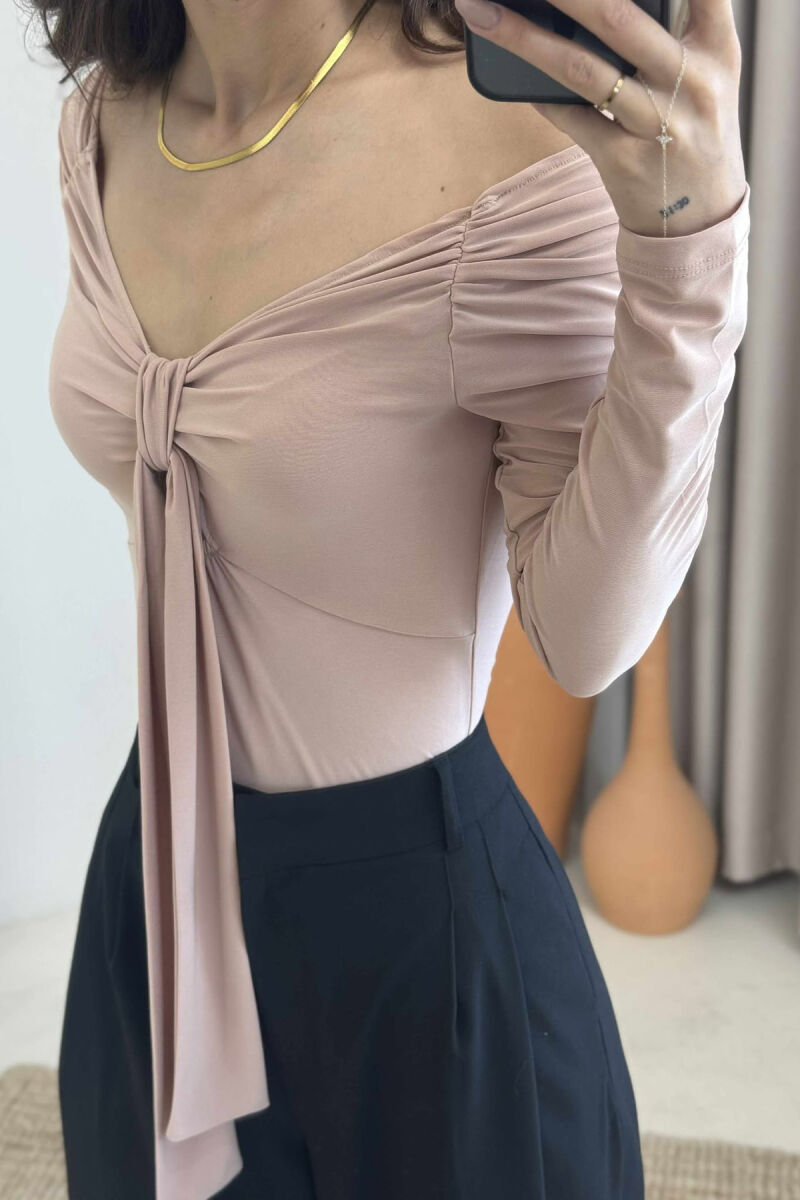 ONE COLOR LONG SLEEVE RIBBON DETAIL WOMEN BODY BEIGE/BEZHE - 4