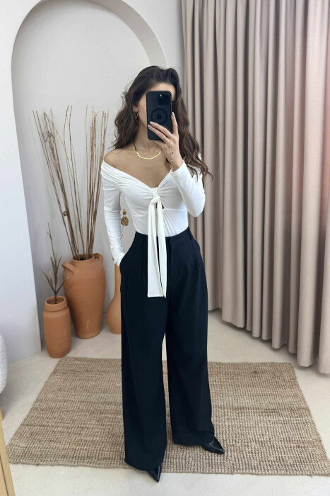 ONE COLOR LONG SLEEVE RIBBON DETAIL WOMEN BODY WHITE-E BARDHE - 2