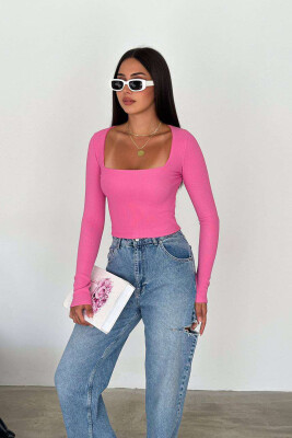 ONE COLOR LONG SLEEVE SIMPLE WOMAN SWEATSHIRT PINK/ROZE 