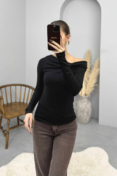 ONE COLOR LONG SLEEVE SIMPLE WOMEN SWEATSHIRT BLACK/ E ZEZE - 1